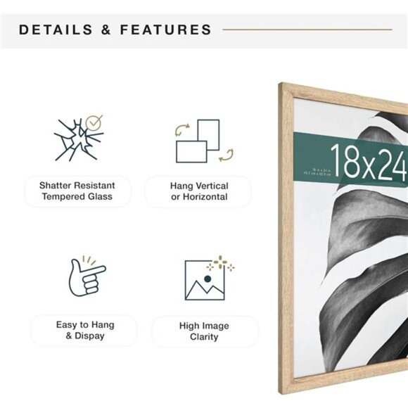 New Studio Gallery 18x24 Poster Frame Natural Woodgrain, Vertical & Horizontal - Picture 6 of 8